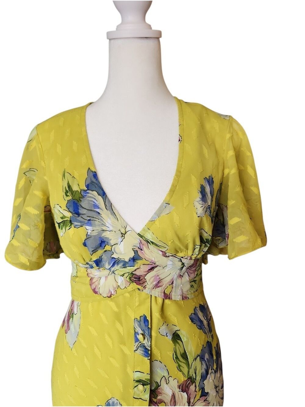 ASOS CHARTREUSE FLORAL V-NECK BACKLESS CROSS CHEST FITTED MAXI DRESS NWOT SIZE 2 - Picture 6 of 11